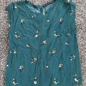 army green with flower detailing blouse from Abercrombie and Fitch.